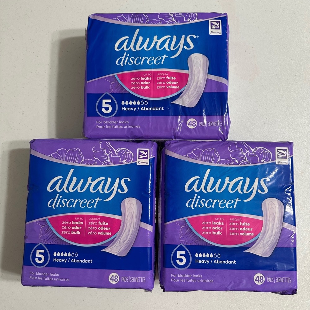 Always Discreet Heavy Absorbency Bladder Leak Pads Level 5 New 144 Count 3 pk